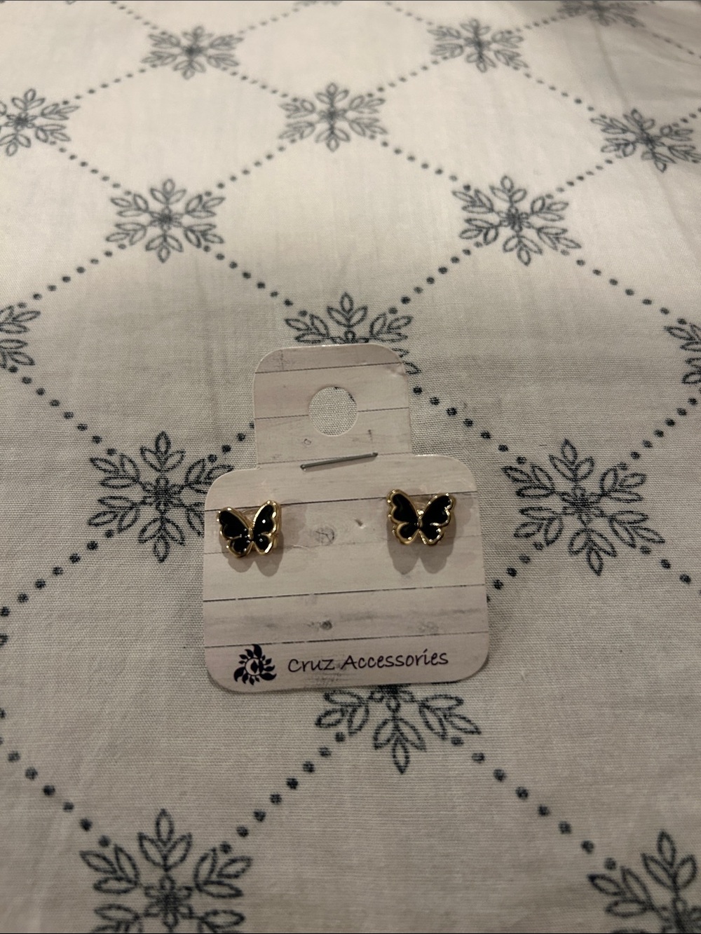 Black Butterfly Stud Earrings - Gold Trim